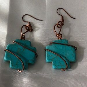 Turquoise and Copper Cross Earrings